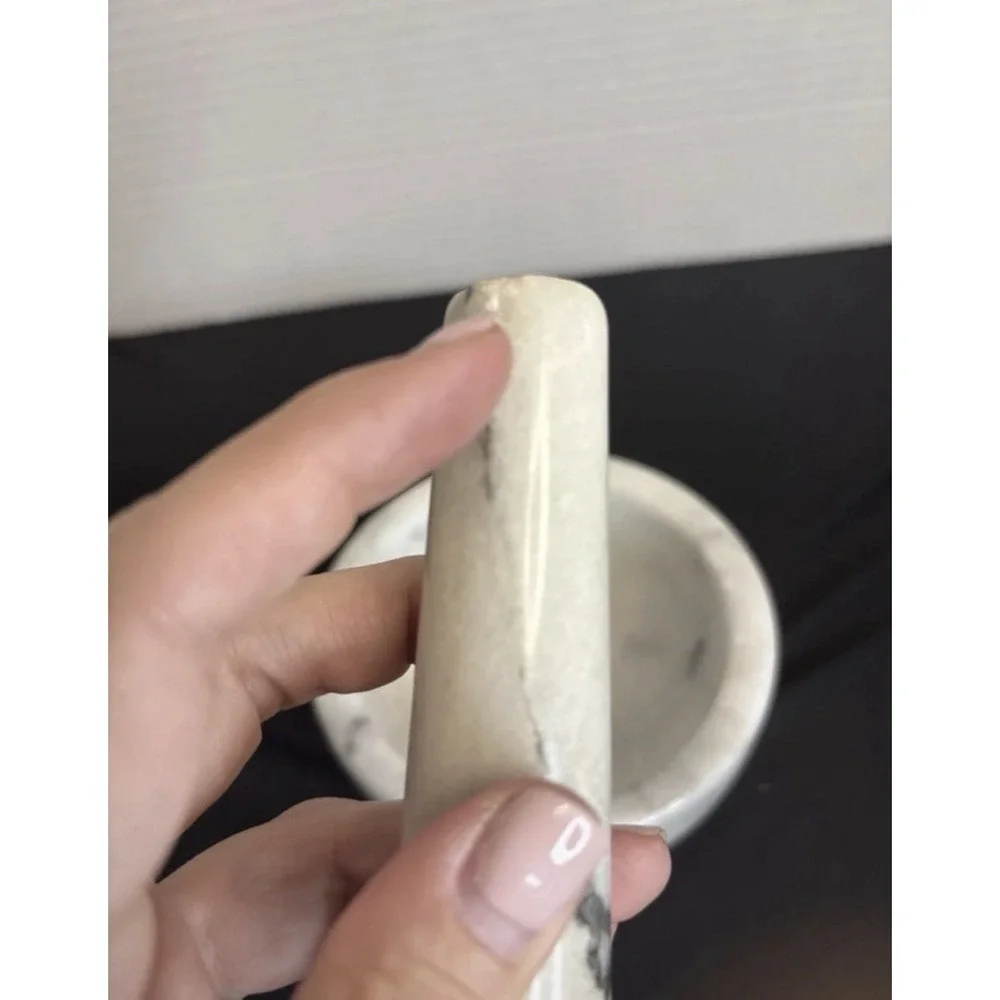 Vintage White Marble Footed Mortar & Pestle Set Herb Spice Grinder